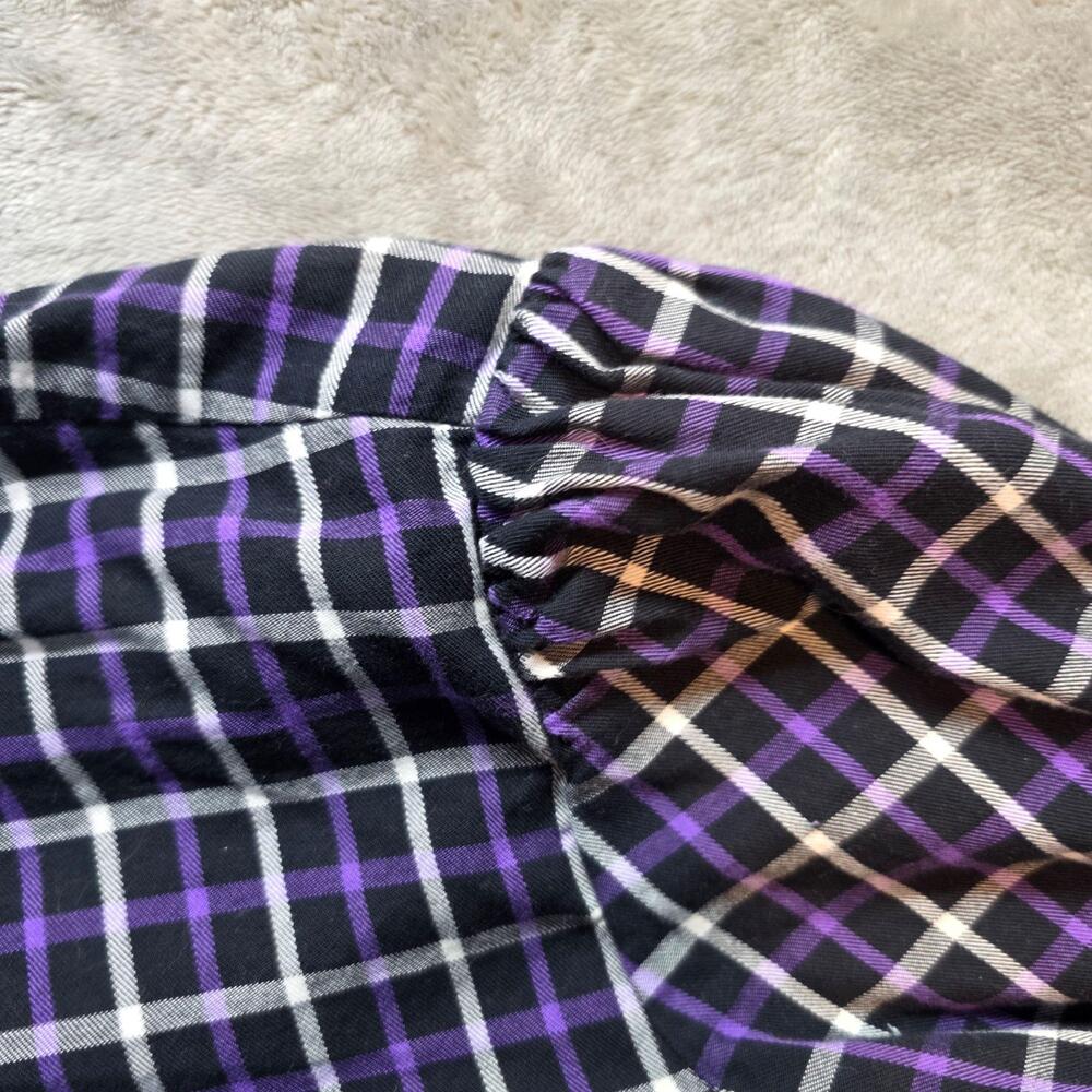 Chaps Button Up Shirt Womens 2X Black Purple Plaid Long Puff Sleeve Cotton - Picture 5 of 8